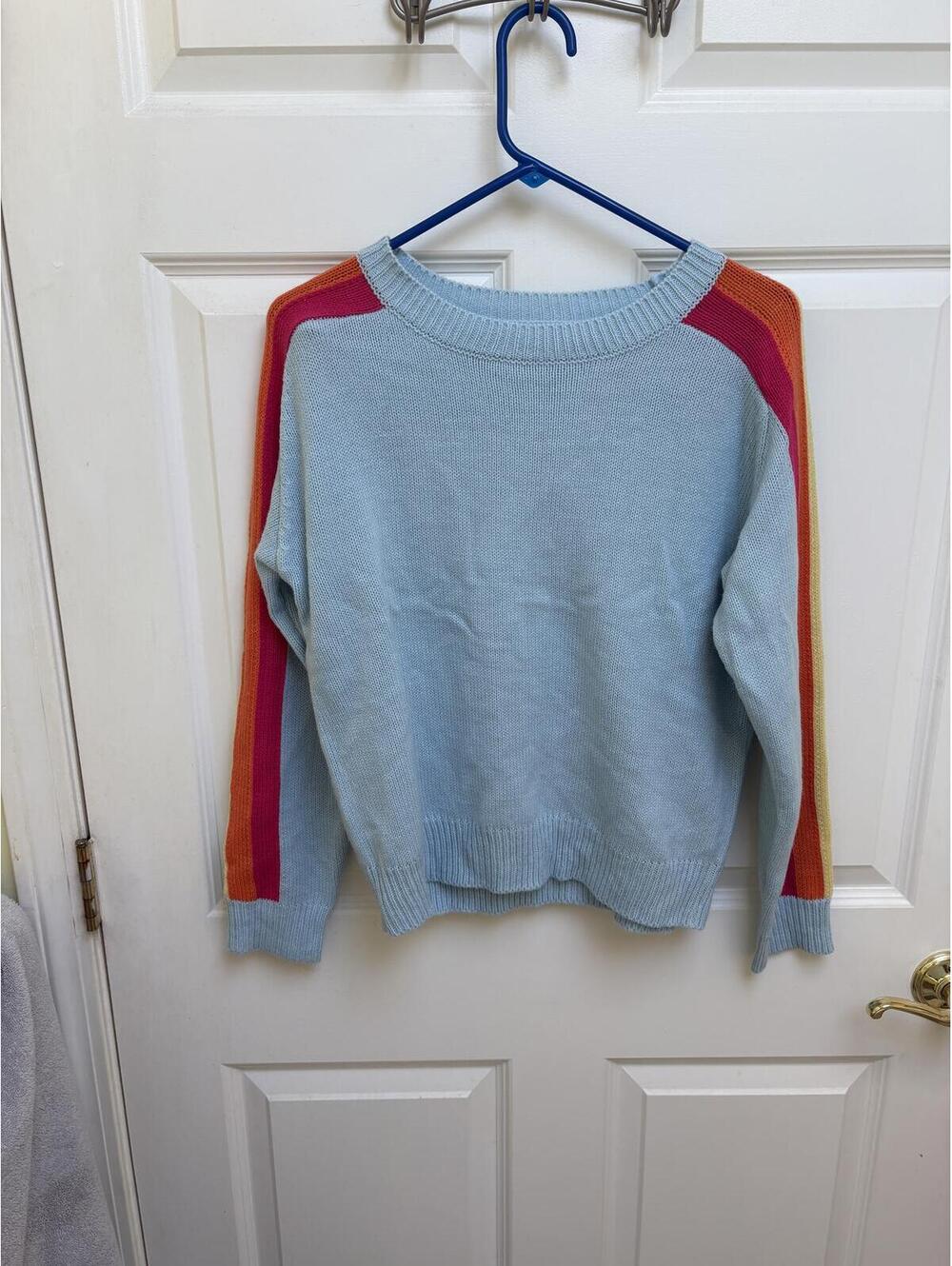 Blue striped sleeve sweater